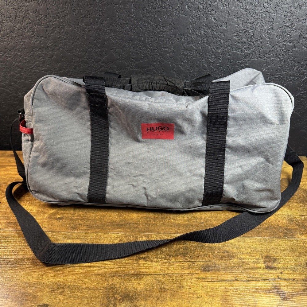 Hugo Boss‎ Parfums Gray Ripstop Nylon Travel Duffel Bag Mens Large